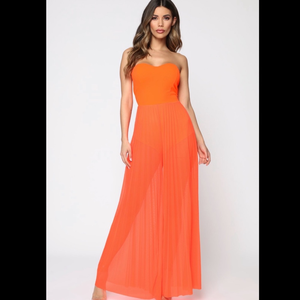 Fashion Nova - Mesh Orange Wide Legged Jumpsuit